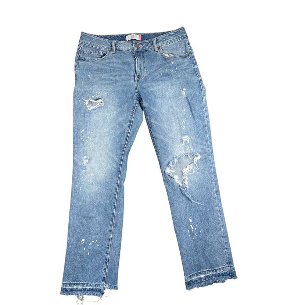 Cabi Jeans 100% bf Sz 8 Destroyed Baggy Bleach Splattered Frayed Festival Boho